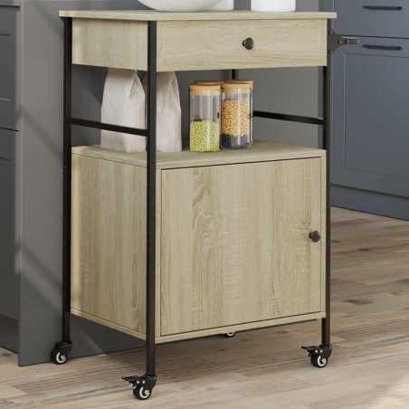 vidaXL Carrito de cocina madera ingeniería roble Sonoma 56x43x89,5 cm