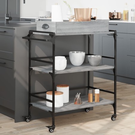 vidaXL Carrito de cocina madera ingeniería gris Sonoma 81,5x41x92,5 cm