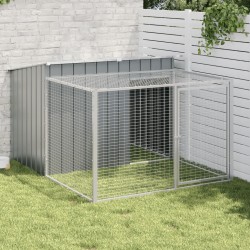 vidaXL Caseta perros con corral acero galvanizado gris 153x194x110 cm