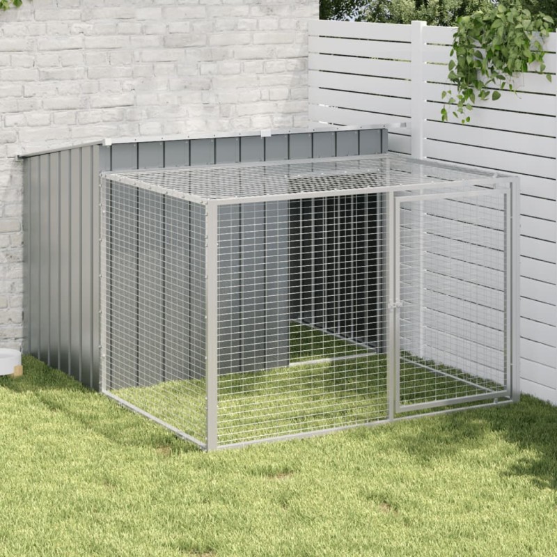 vidaXL Caseta perros con corral acero galvanizado gris 153x194x110 cm