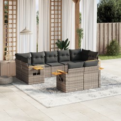 vidaXL Set de muebles de jardín 9 pzas y cojines ratán sintético gris