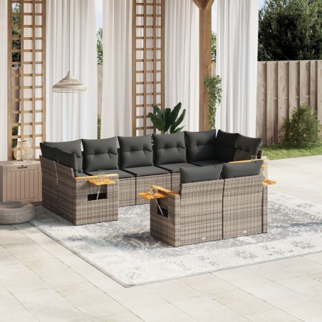 vidaXL Set de muebles de jardín 9 pzas y cojines ratán sintético gris
