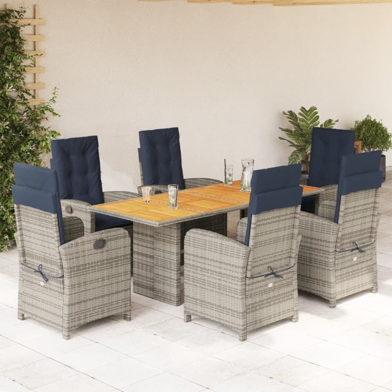 vidaXL Set comedor de jardín 7 pzas con cojines ratán sintético beige vidaXL Set comedor de jardín 7 pzas con cojines ratán sintético beige