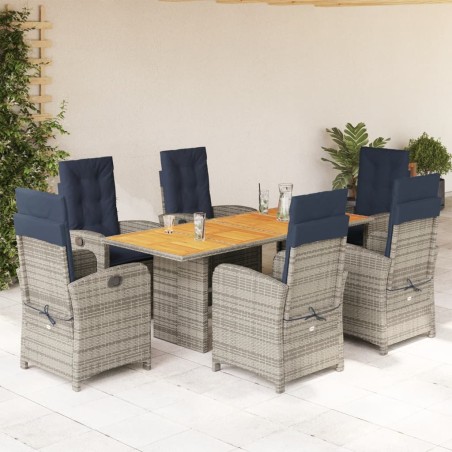 vidaXL Set comedor de jardín 7 pzas con cojines ratán sintético beige