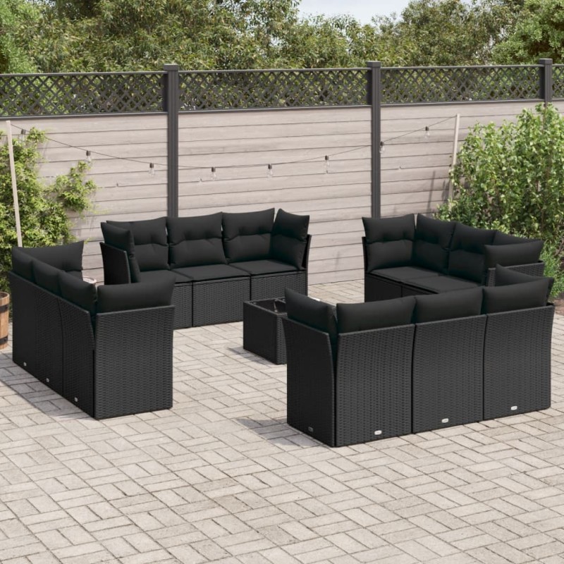 vidaXL Set de sofás de jardín y cojines 13 pzas ratán sintético negro