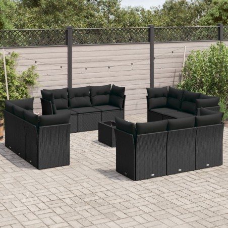 vidaXL Set de sofás de jardín y cojines 13 pzas ratán sintético negro