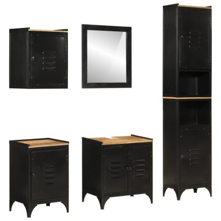 vidaXL Conjunto de muebles de baño 5 pzas madera maciza mango y hierro
