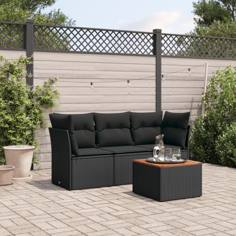vidaXL Juego de sofás jardín 4 pzas con cojines ratán sintético negro vidaXL Juego de sofás jardín 4 pzas con cojines ratán sintético negro