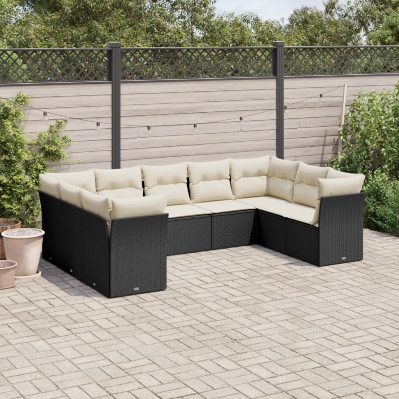 vidaXL Set de sofás de jardín 8 piezas y cojines ratán sintético negro vidaXL Set de sofás de jardín 8 piezas y cojines ratán sintético negro