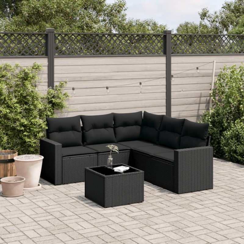 vidaXL Set de sofás de jardín 6 piezas y cojines ratán sintético negro vidaXL Set de sofás de jardín 6 piezas y cojines ratán sintético negro