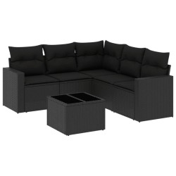 vidaXL Set de sofás de jardín 6 piezas y cojines ratán sintético negro