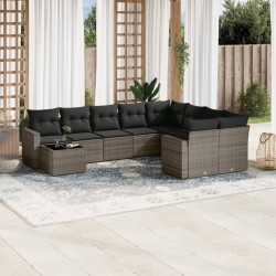 vidaXL Set de sofás de jardín 10 pzas con cojines ratán sintético gris