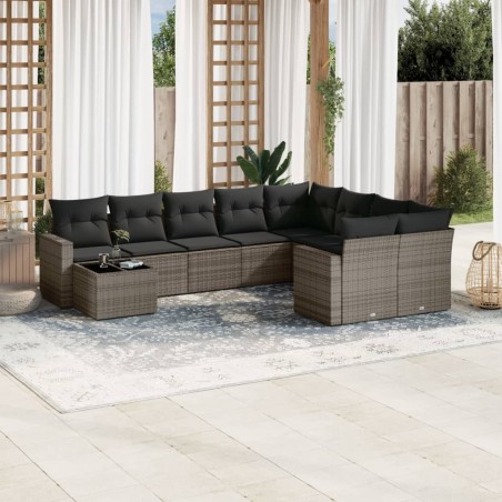 vidaXL Set de sofás de jardín 10 pzas con cojines ratán sintético gris