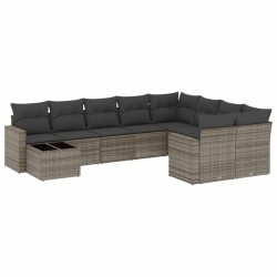 vidaXL Set de sofás de jardín 10 pzas con cojines ratán sintético gris