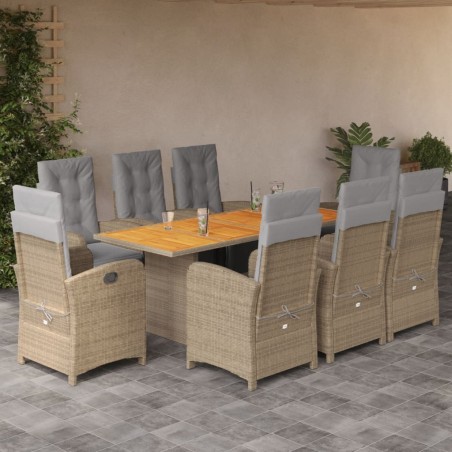 vidaXL Set comedor de jardín 9 pzas con cojines ratán sintético beige