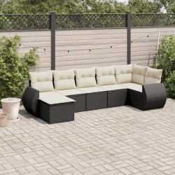 vidaXL Set de comedor de jardín 7 pzas y cojines ratán sintético negro