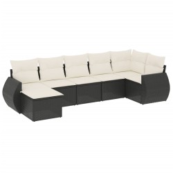 vidaXL Set de comedor de jardín 7 pzas y cojines ratán sintético negro