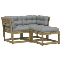vidaXL Set de sofás jardín 3 pzas con cojines madera pino impregnada