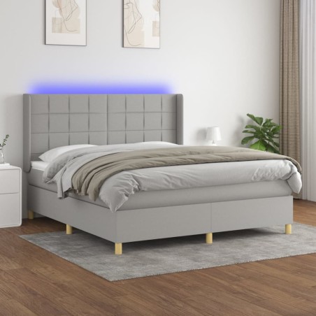 vidaXL Cama box spring colchón y luces LED tela gris claro 180x200 cm
