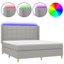 vidaXL Cama box spring colchón y luces LED tela gris claro 180x200 cm
