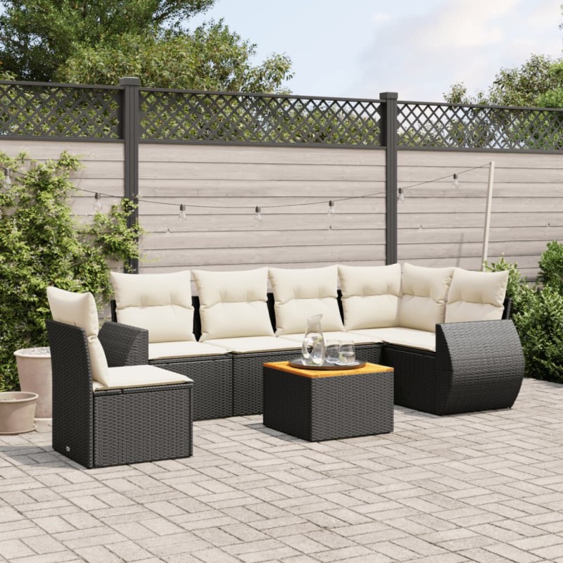vidaXL Set de comedor de jardín 7 pzas y cojines ratán sintético negro