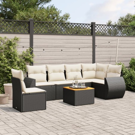 vidaXL Set de comedor de jardín 7 pzas y cojines ratán sintético negro