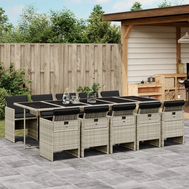 vidaXL Set de comedor de jardín 11 pzas y cojines ratán sintético gris vidaXL Set de comedor de jardín 11 pzas y cojines ratán sintético gris