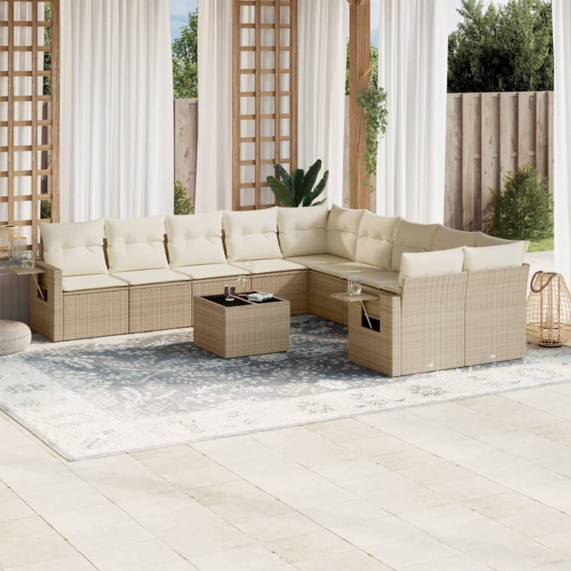 vidaXL Set de sofás de jardín 11pzas con cojines ratán sintético beige vidaXL Set de sofás de jardín 11pzas con cojines ratán sintético beige