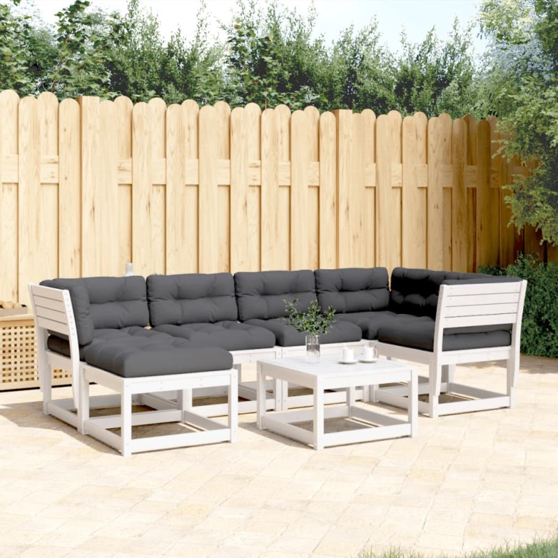 vidaXL Juego sofás jardín 6 pzas con cojines madera maciza pino blanco vidaXL Juego sofás jardín 6 pzas con cojines madera maciza pino blanco