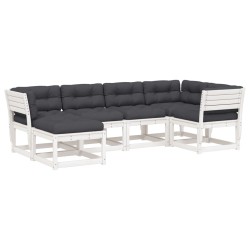 vidaXL Juego sofás jardín 6 pzas con cojines madera maciza pino blanco