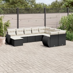 vidaXL Set de sofás de jardín 10 pzas cojines ratán sintético negro