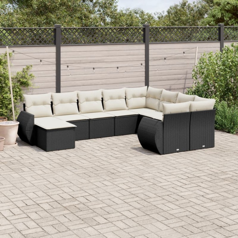 vidaXL Set de sofás de jardín 10 pzas cojines ratán sintético negro vidaXL Set de sofás de jardín 10 pzas cojines ratán sintético negro