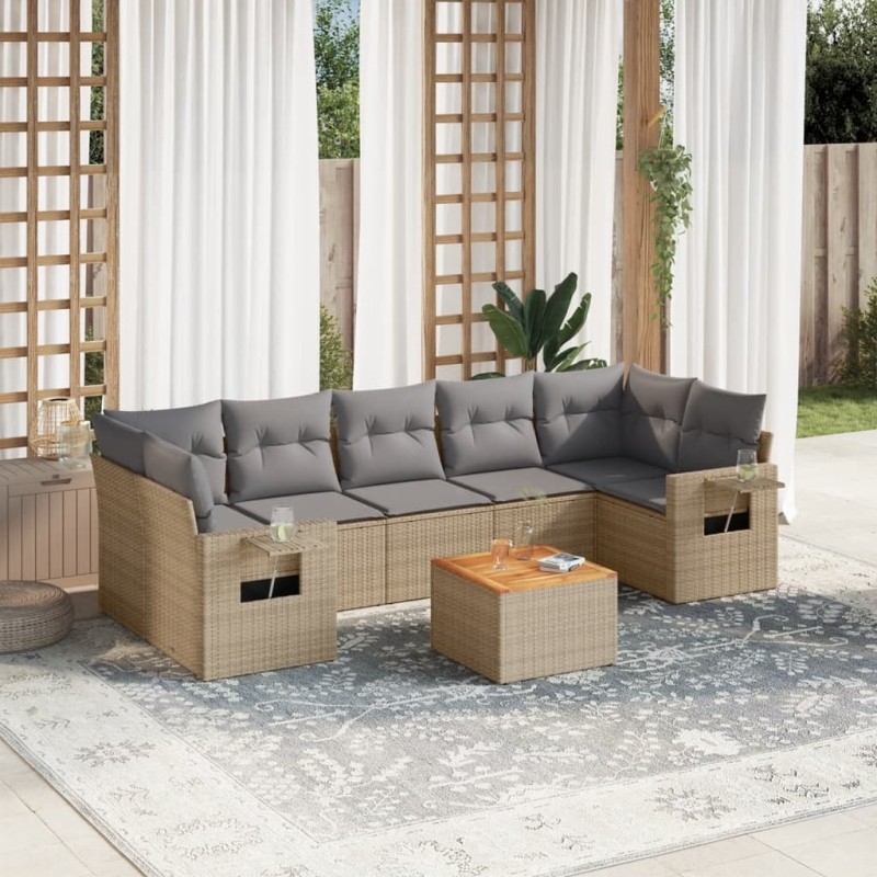 vidaXL Juego de sofás de jardín con cojines beige 8 pzas ratán PE vidaXL Juego de sofás de jardín con cojines beige 8 pzas ratán PE