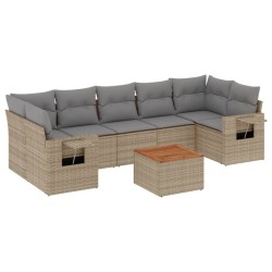 vidaXL Juego de sofás de jardín con cojines beige 8 pzas ratán PE