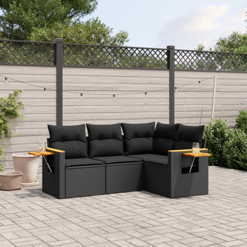 vidaXL Juego de sofás jardín 4 pzas con cojines ratán sintético negro vidaXL Juego de sofás jardín 4 pzas con cojines ratán sintético negro