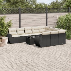 vidaXL Set de sofás de jardín 11 pzas y cojines ratán sintético negro