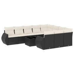 vidaXL Set de sofás de jardín 11 pzas y cojines ratán sintético negro