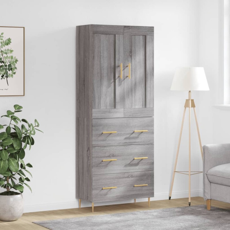 vidaXL Aparador alto madera contrachapada gris sonoma 69,5x34x180 cm
