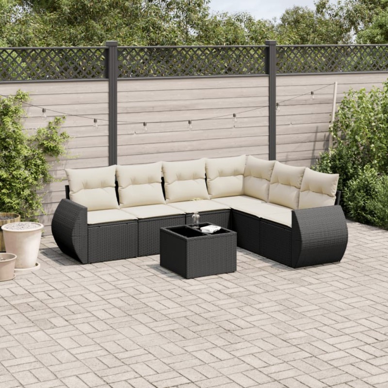 vidaXL Set de comedor de jardín 7 pzas y cojines ratán sintético negro