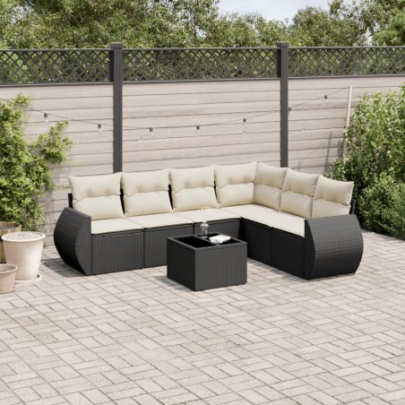 vidaXL Set de comedor de jardín 7 pzas y cojines ratán sintético negro