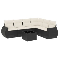 vidaXL Set de comedor de jardín 7 pzas y cojines ratán sintético negro