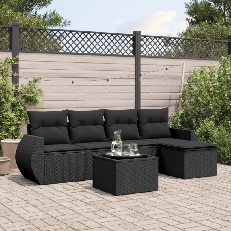 vidaXL Set de sofás de jardín 6 piezas y cojines ratán sintético negro vidaXL Set de sofás de jardín 6 piezas y cojines ratán sintético negro