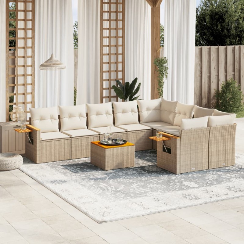vidaXL Juego de sofás jardín con cojines beige 10 pzas ratán sintético vidaXL Juego de sofás jardín con cojines beige 10 pzas ratán sintético