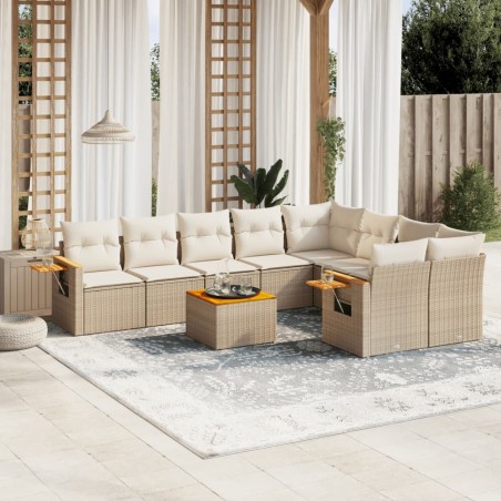 vidaXL Juego de sofás jardín con cojines beige 10 pzas ratán sintético