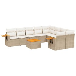 vidaXL Juego de sofás jardín con cojines beige 10 pzas ratán sintético