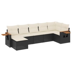 vidaXL Set de comedor de jardín 7 pzas y cojines ratán sintético negro