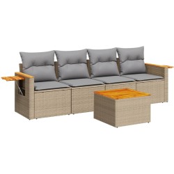 vidaXL Juego de sofás jardín con cojines 5 pzas ratán sintético beige