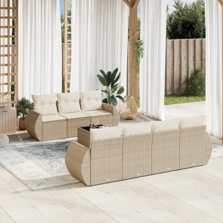 vidaXL Juego de sofás de jardín con cojines beige 8 pzas ratán PE
