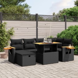 vidaXL Set de comedor de jardín 7 pzas y cojines ratán sintético negro