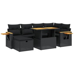 vidaXL Set de comedor de jardín 7 pzas y cojines ratán sintético negro